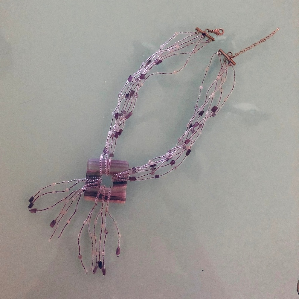 Modern Genuine Amethyst and Quartz Necklace